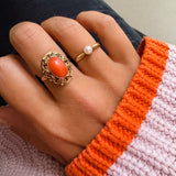 Vintage gouden ring met bloedkoraal | 14 karaat goud