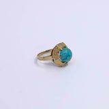 Vintage 14 karaat gouden ring bloemvorm met turkoois