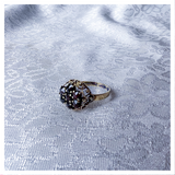 Vintage ring met 7 granaatjes - kroontje