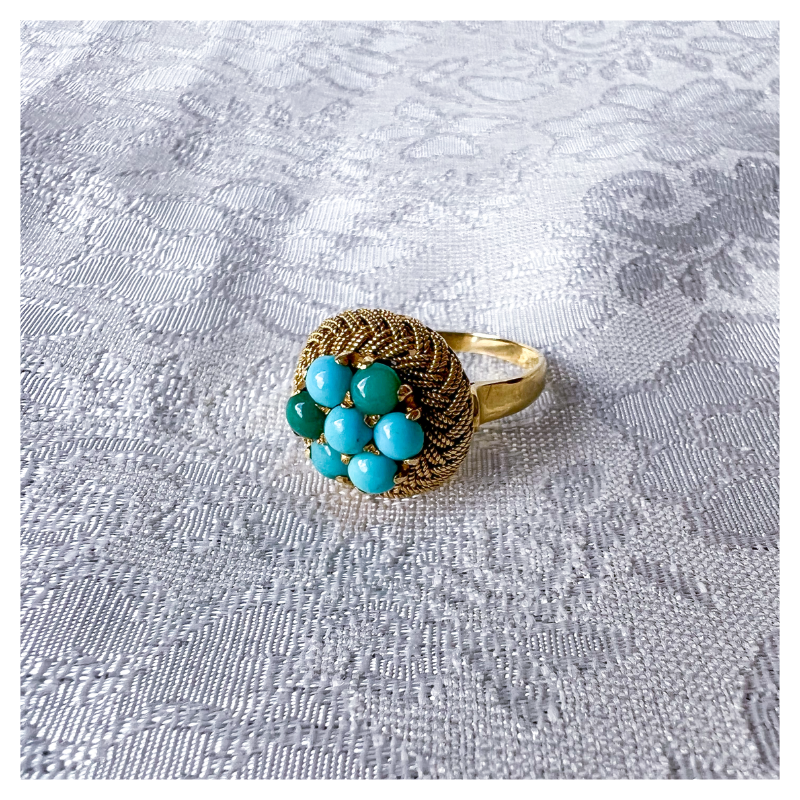 Vintage gouden ringetje 14 karaat met turquoise steentjes