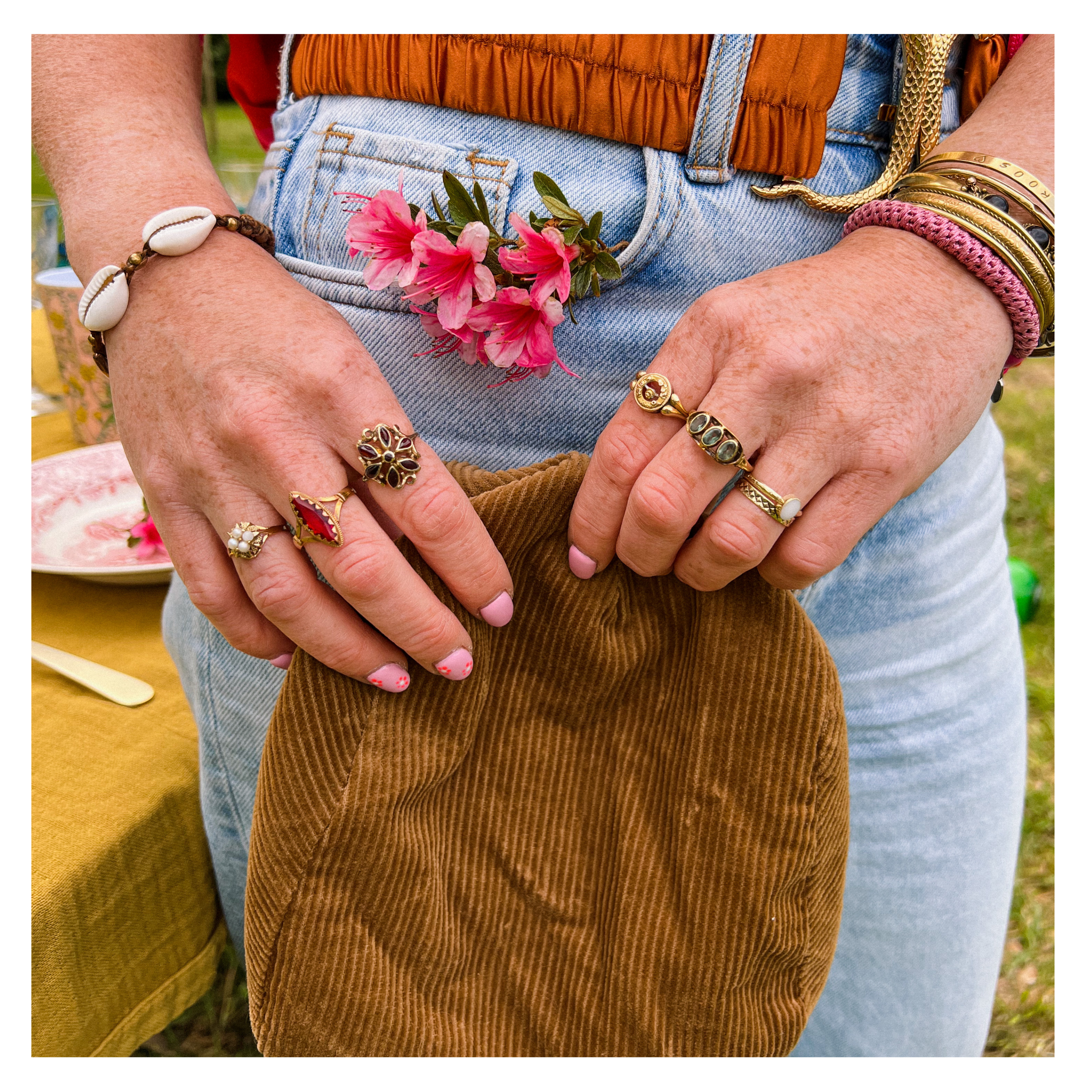 Vintage 14k gouden flower ring granaat