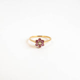 Vintage 9 karaat flower ring met robijnen en diamant