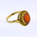 Vintage ring met bloedkoraal en sierrand - 14 karaat goud - zijkant