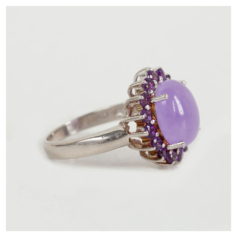 Vintage zilveren ring met lila amethist en kleine amethistjes
