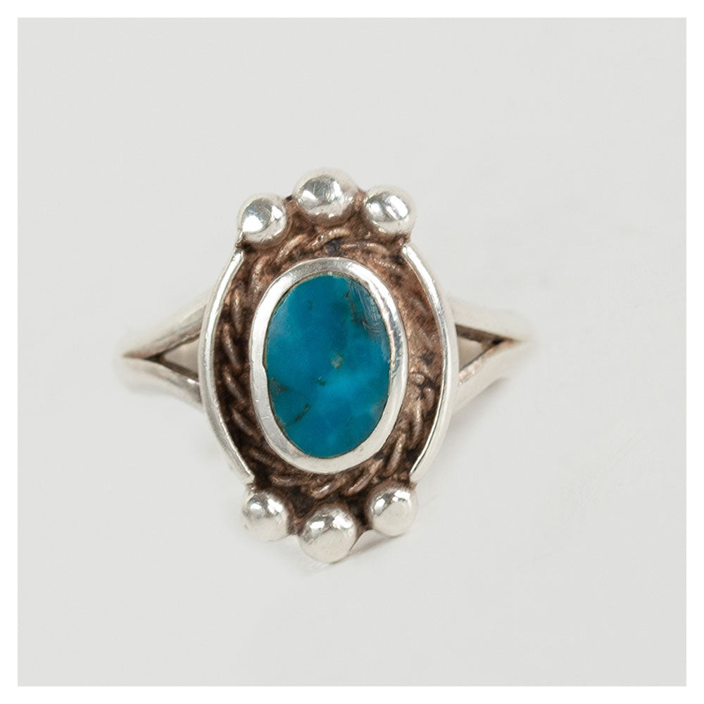 Vintage zilveren ring met ovale turqoois