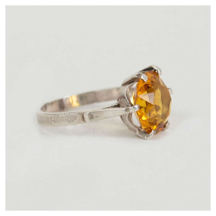 Vintage zilveren ring met ronde citrien