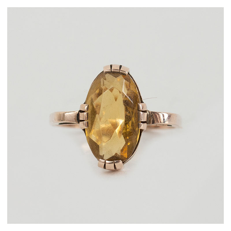Vintage gouden ring met ovale citrien
