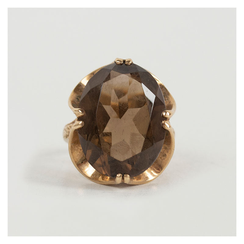 Vintage gouden ring met rookkwarts