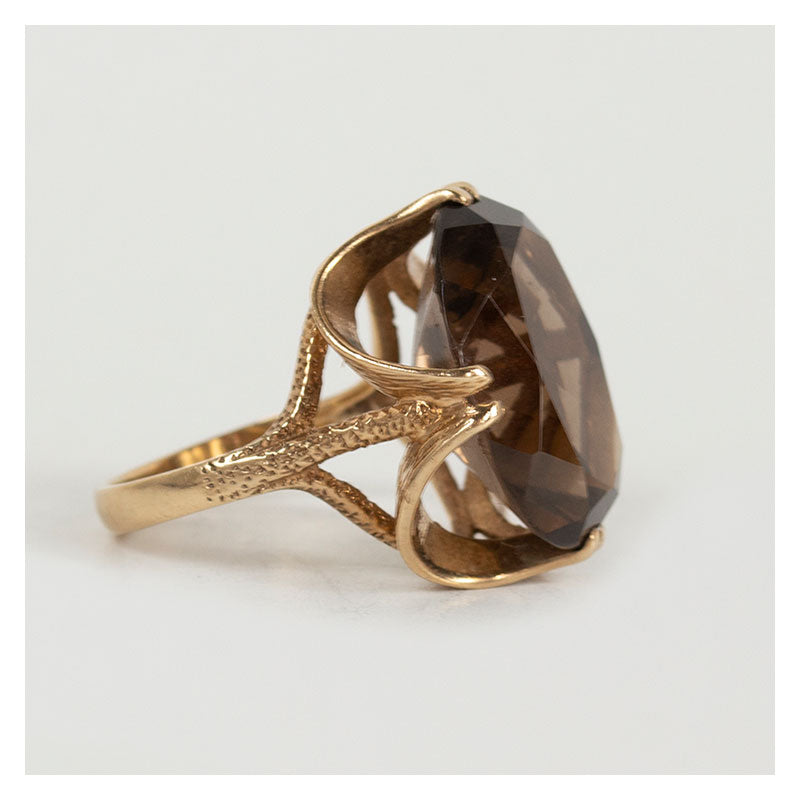 Vintage gouden ring met rookkwarts