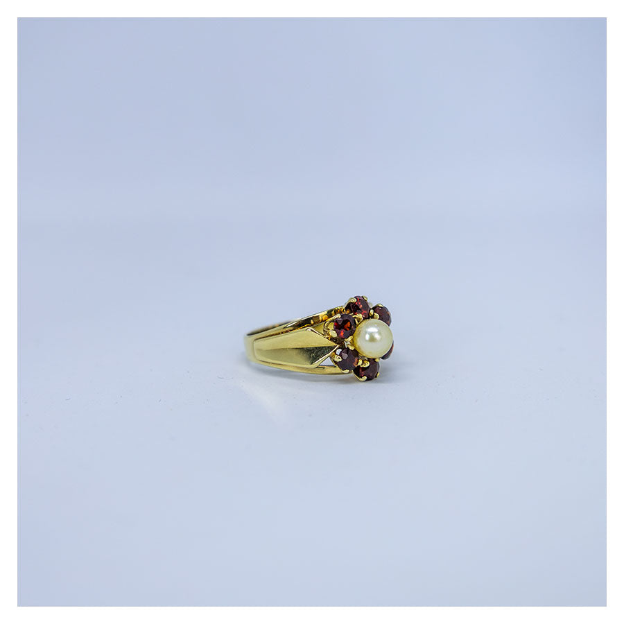 Vintage ring met parel en granaten