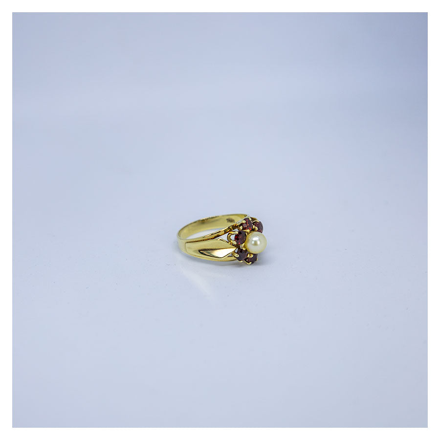 Vintage ring met parel en granaten