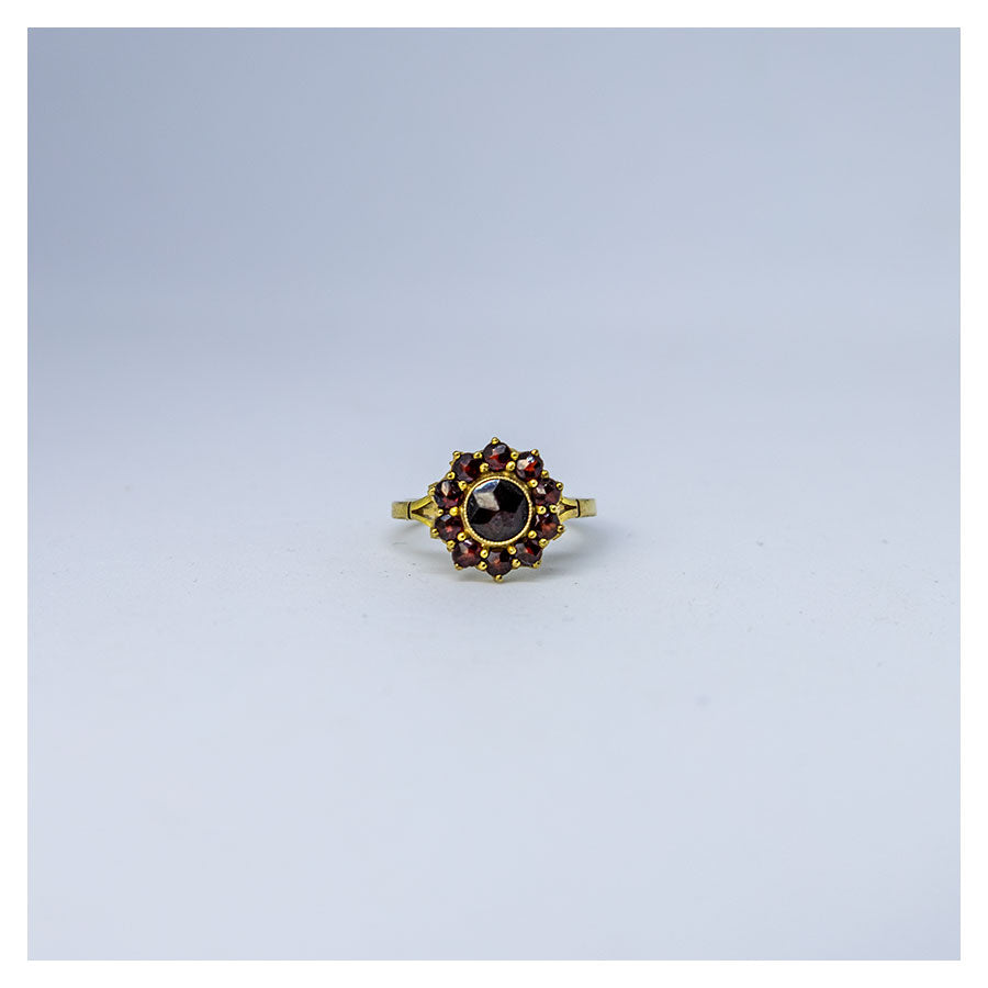 Vooraanzicht: Vintage ring met granaat bloem