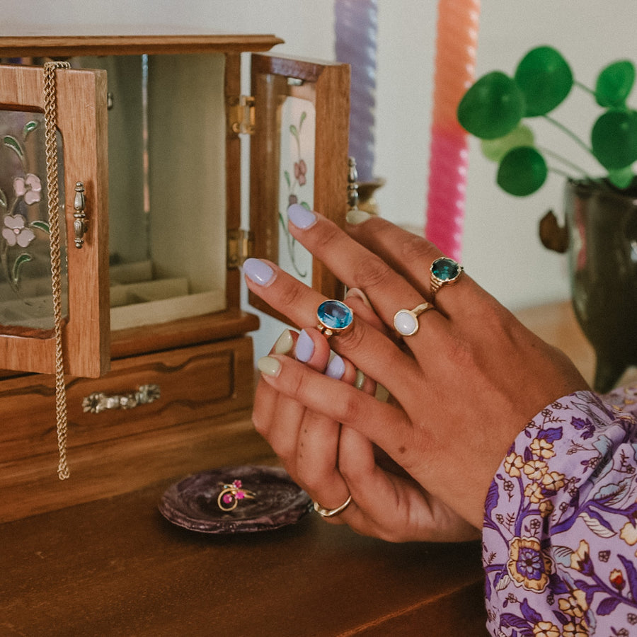 Vintage 14 karaat gouden ring met grote aquamarijn