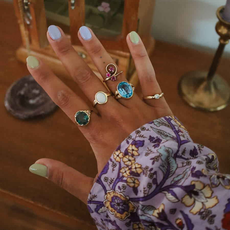 Vintage 14 karaat gouden ring met grote aquamarijn