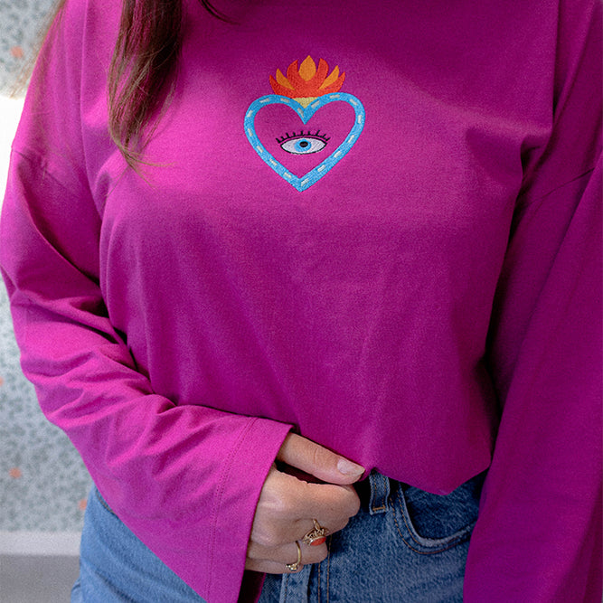 Longsleeve roze met borduursel