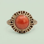intage ring met ronde bloedkoraal - 8 karaat goud
