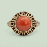 intage ring met ronde bloedkoraal - 8 karaat goud