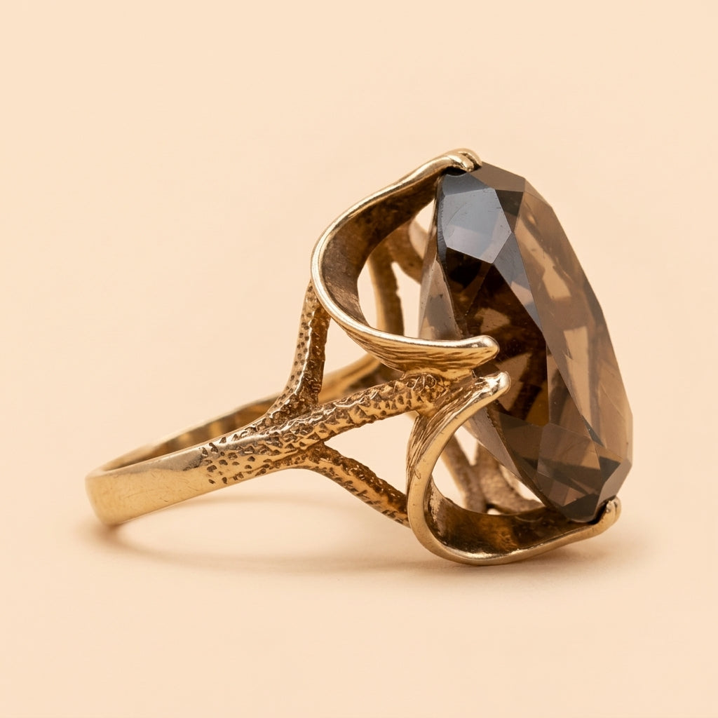 Vintage ring met rookkwarts zijaanzicht