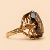 Vintage ring met rookkwarts zijaanzicht