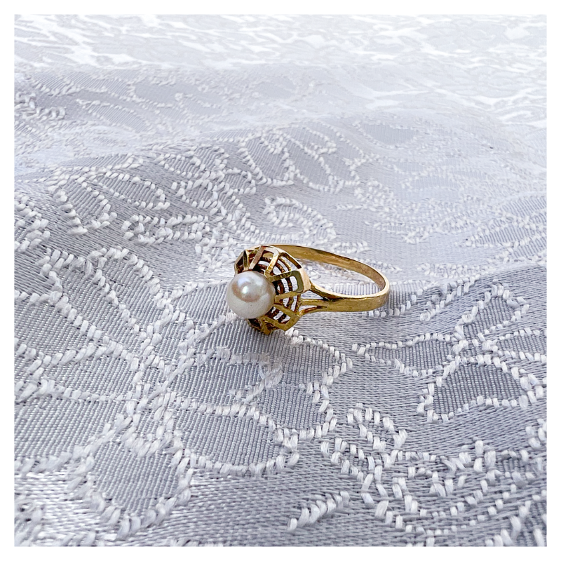 Vintage gouden ring 18 karaat goud met parel