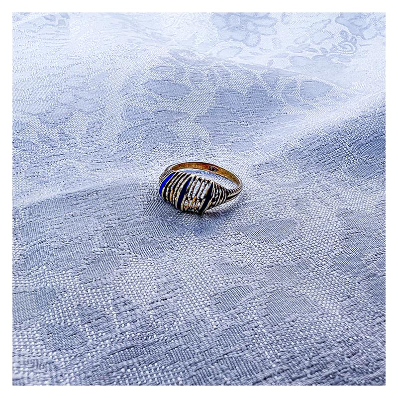 Vintage 14 karaat gouden croissantring met blauwe strepen