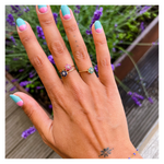 Vintage 9 karaat flower ring met robijnen en diamant