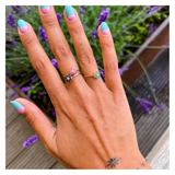 Vintage 9 karaat flower ring met robijnen en diamant