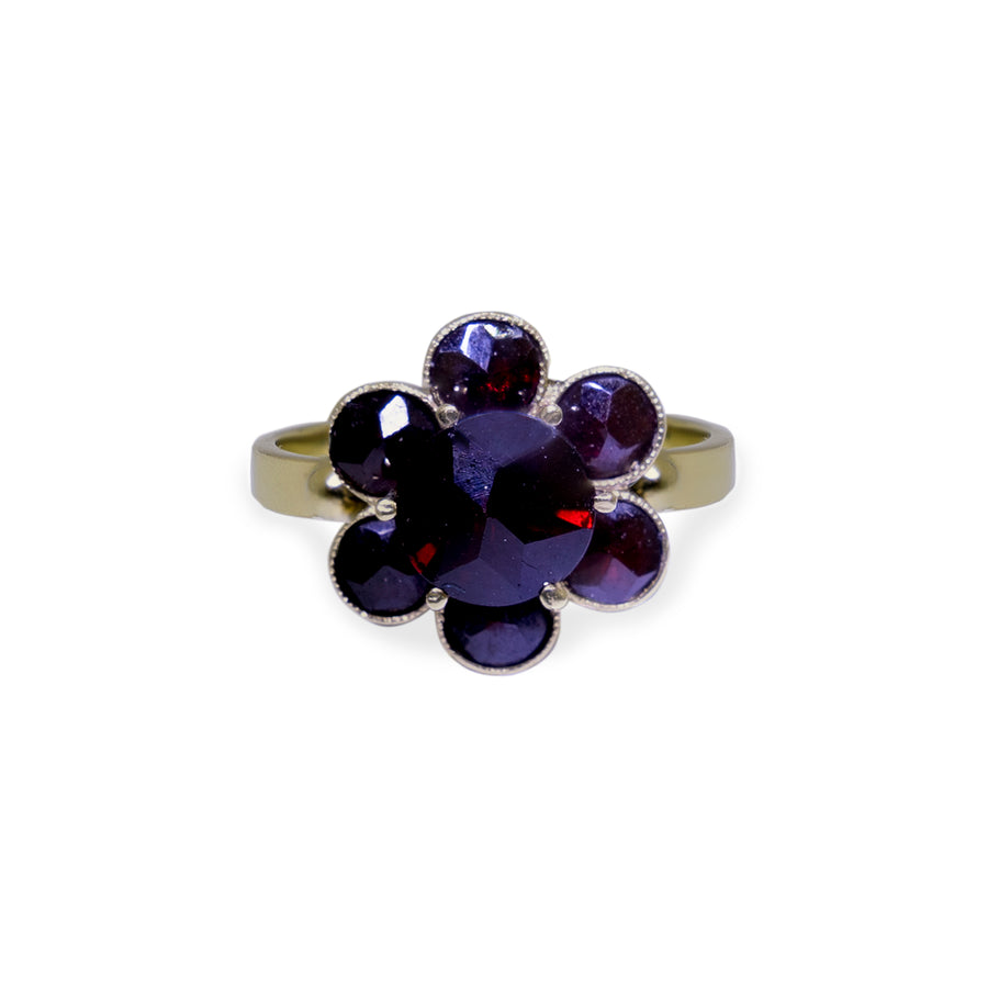 Vintage 8kt gouden ring flower granaat